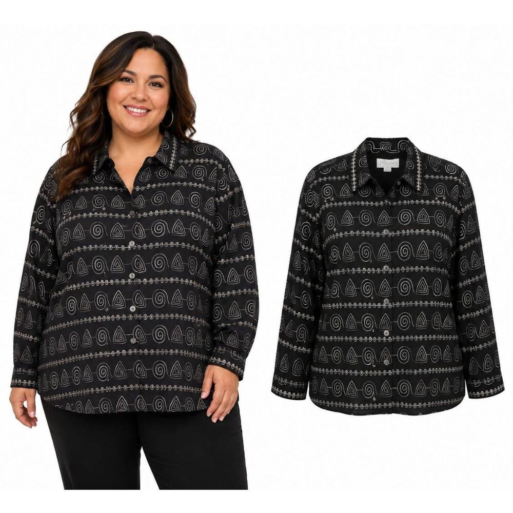 CJ Banks 3X Black Button Front Jacket Geometric NWT